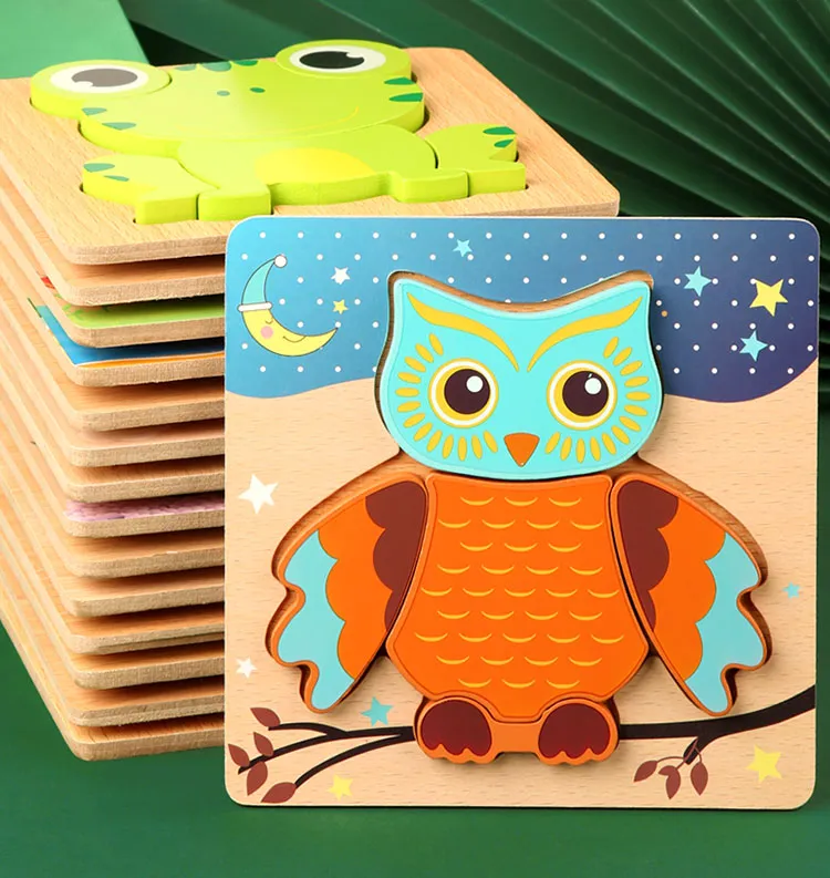 High Quality 3D Wooden Puzzle Baby Cartoon Animal Traffic Jigsaw  Early Learning Cognition Game Puzzle Toys for Children