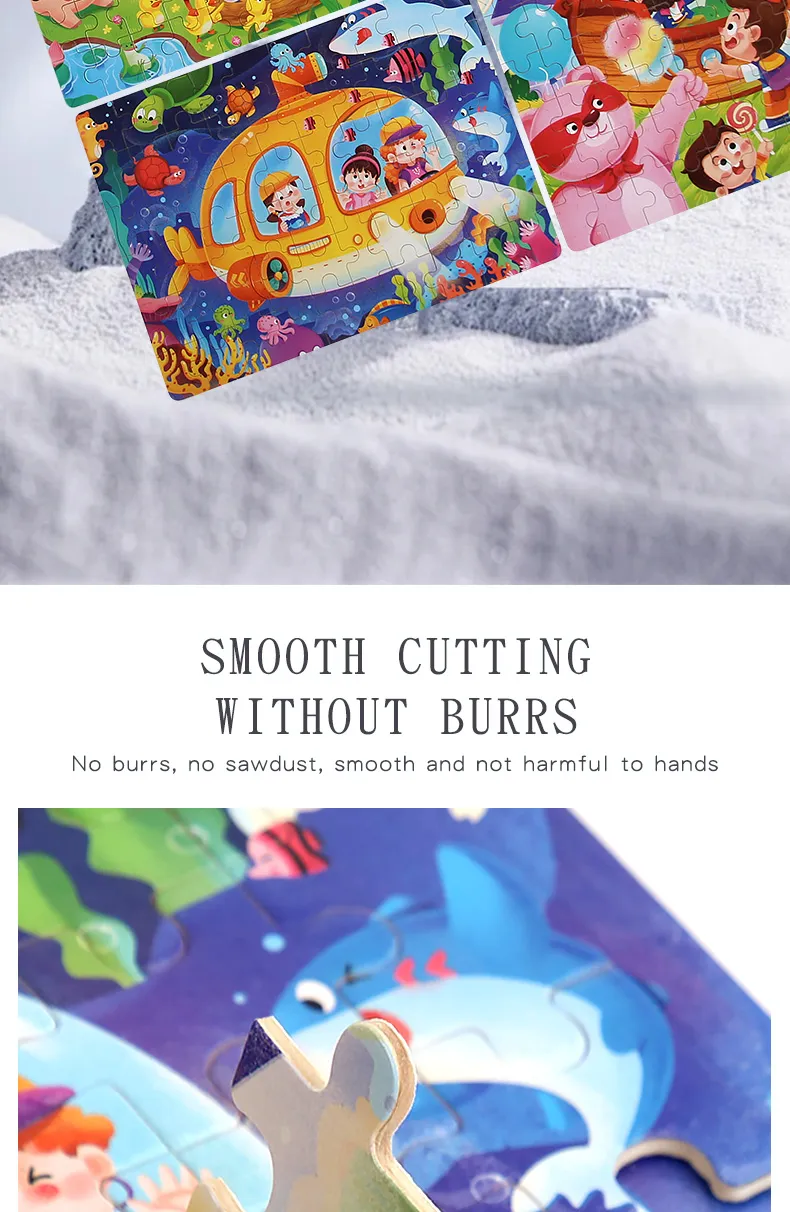 60PCS Wooden Jigsaw Color 3D Puzzle Cartoon Characters Animal Early Educational Learning Logical Thinking Focus Puzzle Toys Gift