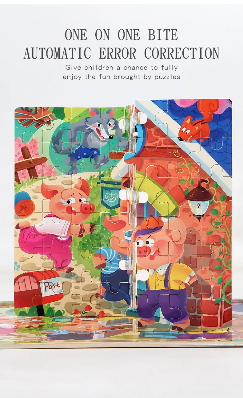 60PCS Wooden Jigsaw Color 3D Puzzle Cartoon Characters Animal Early Educational Learning Logical Thinking Focus Puzzle Toys Gift