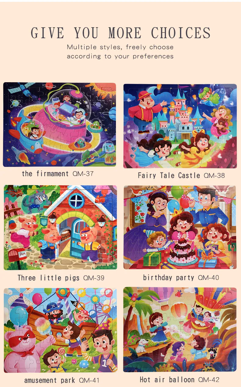 60PCS Wooden Jigsaw Color 3D Puzzle Cartoon Characters Animal Early Educational Learning Logical Thinking Focus Puzzle Toys Gift