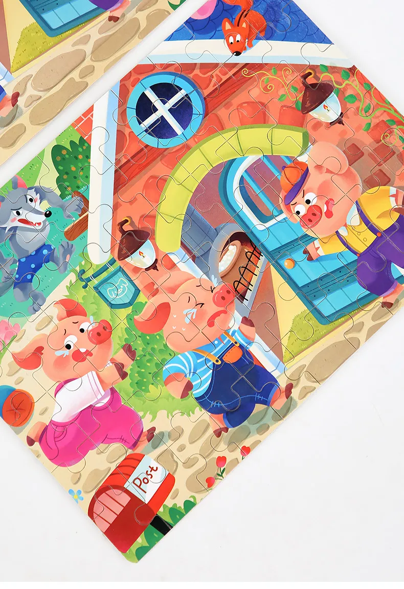 60PCS Wooden Jigsaw Color 3D Puzzle Cartoon Characters Animal Early Educational Learning Logical Thinking Focus Puzzle Toys Gift