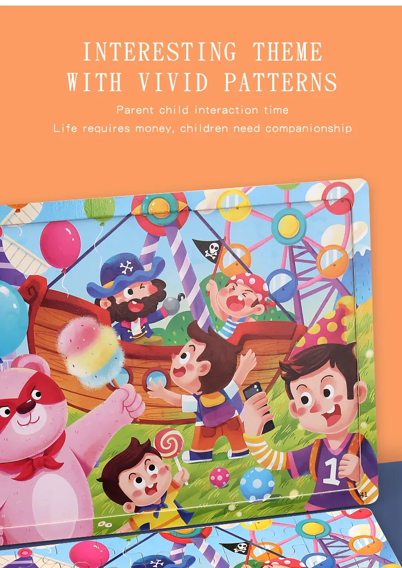 60PCS Wooden Jigsaw Color 3D Puzzle Cartoon Characters Animal Early Educational Learning Logical Thinking Focus Puzzle Toys Gift