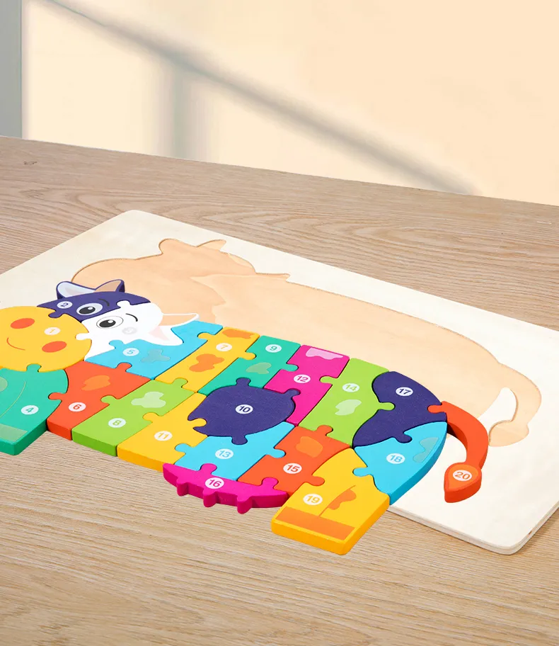 High Quality Large Animal 3D Wooden Puzzle Baby Cartoon Animal Jigsaw Early Learning Cognition Game Puzzle Toys for Children