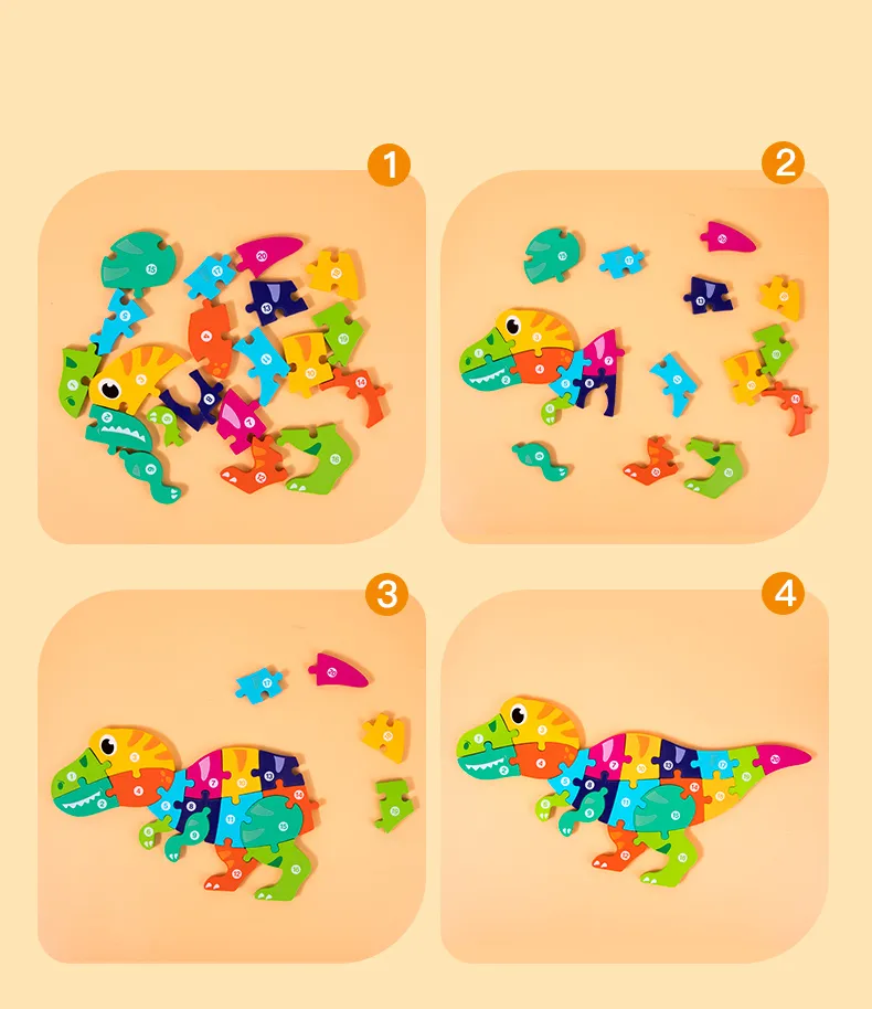 High Quality Large Animal 3D Wooden Puzzle Baby Cartoon Animal Jigsaw Early Learning Cognition Game Puzzle Toys for Children