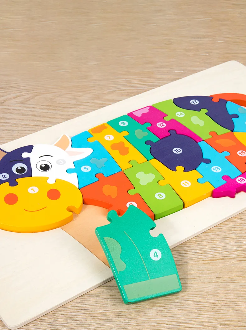 High Quality Large Animal 3D Wooden Puzzle Baby Cartoon Animal Jigsaw Early Learning Cognition Game Puzzle Toys for Children