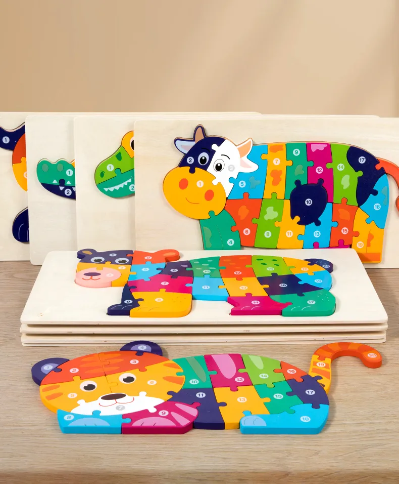 High Quality Large Animal 3D Wooden Puzzle Baby Cartoon Animal Jigsaw Early Learning Cognition Game Puzzle Toys for Children