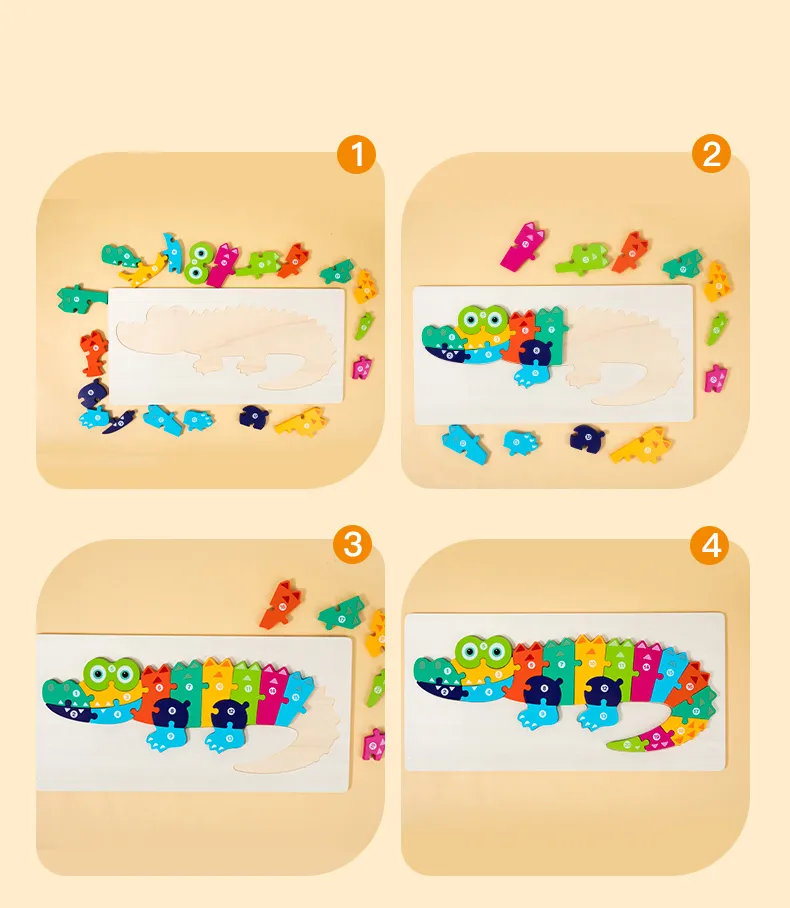 High Quality Large Animal 3D Wooden Puzzle Baby Cartoon Animal Jigsaw Early Learning Cognition Game Puzzle Toys for Children