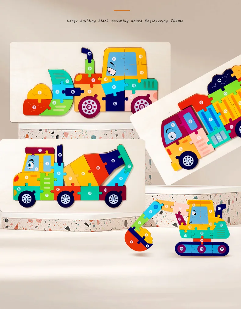 3D Vehicle Wooden Puzzle Hand-eye Coordination Transportation Jigsaw Puzzle Ages 1-5 Children Toddlers Preschool Educational Toy