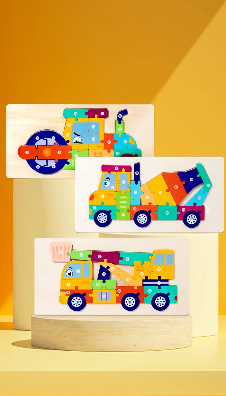 3D Vehicle Wooden Puzzle Hand-eye Coordination Transportation Jigsaw Puzzle Ages 1-5 Children Toddlers Preschool Educational Toy