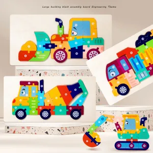 3D Vehicle Wooden Puzzle Hand-eye Coordination Transportation Jigsaw Puzzle Ages 1-5 Children Toddlers Preschool Educational Toy