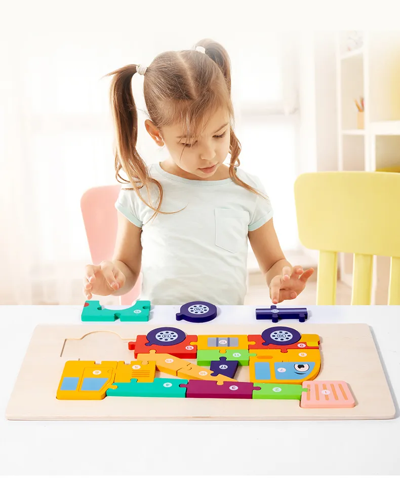 3D Vehicle Wooden Puzzle Hand-eye Coordination Transportation Jigsaw Puzzle Ages 1-5 Children Toddlers Preschool Educational Toy