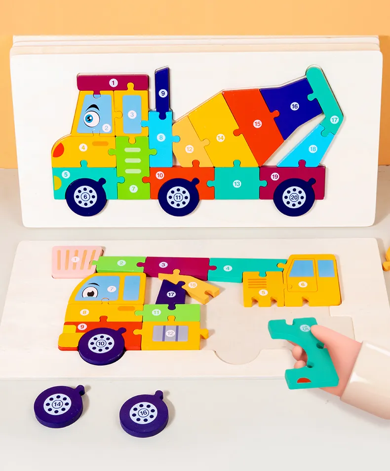 3D Vehicle Wooden Puzzle Hand-eye Coordination Transportation Jigsaw Puzzle Ages 1-5 Children Toddlers Preschool Educational Toy
