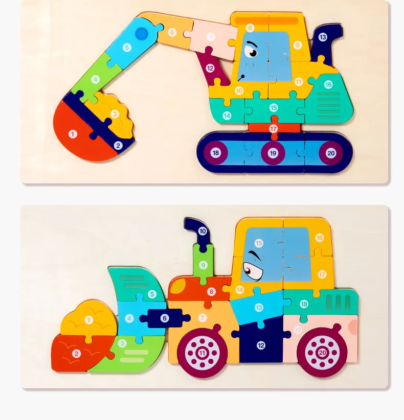 3D Vehicle Wooden Puzzle Hand-eye Coordination Transportation Jigsaw Puzzle Ages 1-5 Children Toddlers Preschool Educational Toy
