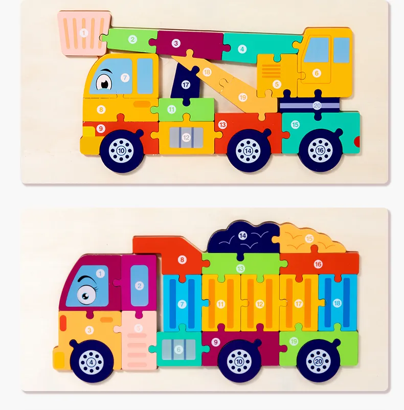 3D Vehicle Wooden Puzzle Hand-eye Coordination Transportation Jigsaw Puzzle Ages 1-5 Children Toddlers Preschool Educational Toy