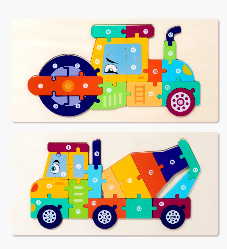 3D Vehicle Wooden Puzzle Hand-eye Coordination Transportation Jigsaw Puzzle Ages 1-5 Children Toddlers Preschool Educational Toy