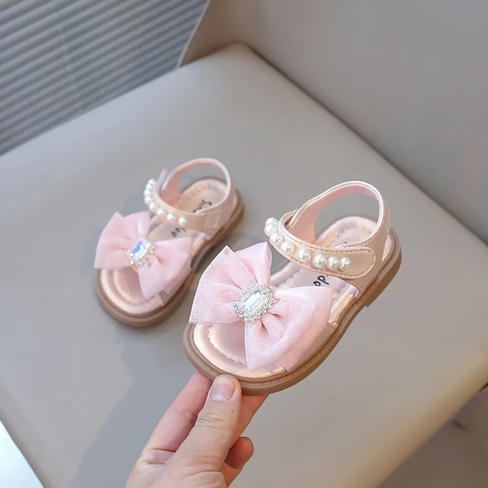 Summer Princess Sandals For Girls Luxury Diamond Pearl Girl's Sandals Trend Fashion Anti-slippery Girl's Beach Shoes Kids Sandal