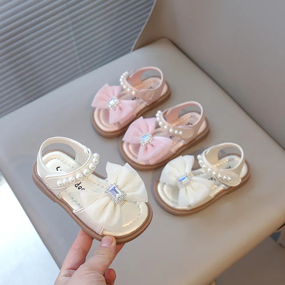 Summer Princess Sandals For Girls Luxury Diamond Pearl Girl's Sandals Trend Fashion Anti-slippery Girl's Beach Shoes Kids Sandal