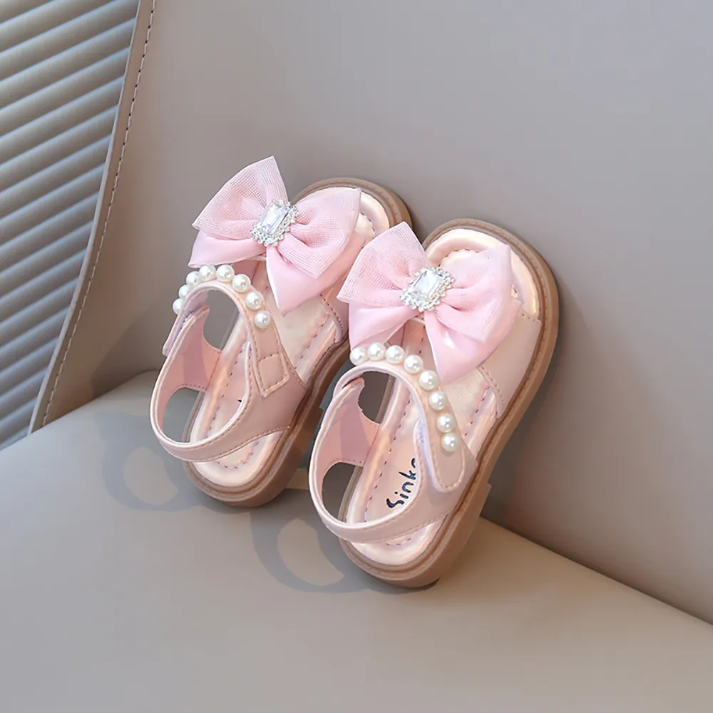 Summer Princess Sandals For Girls Luxury Diamond Pearl Girl's Sandals Trend Fashion Anti-slippery Girl's Beach Shoes Kids Sandal