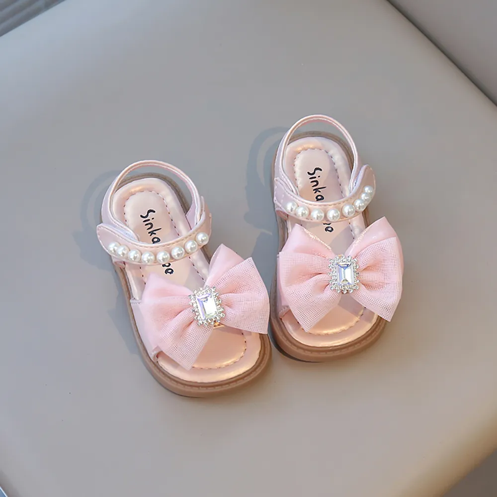 Summer Princess Sandals For Girls Luxury Diamond Pearl Girl's Sandals Trend Fashion Anti-slippery Girl's Beach Shoes Kids Sandal