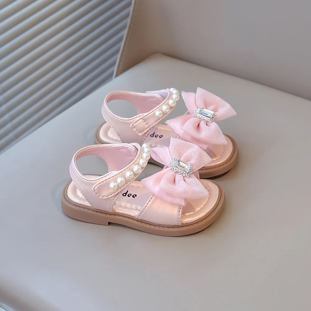 Summer Princess Sandals For Girls Luxury Diamond Pearl Girl's Sandals Trend Fashion Anti-slippery Girl's Beach Shoes Kids Sandal