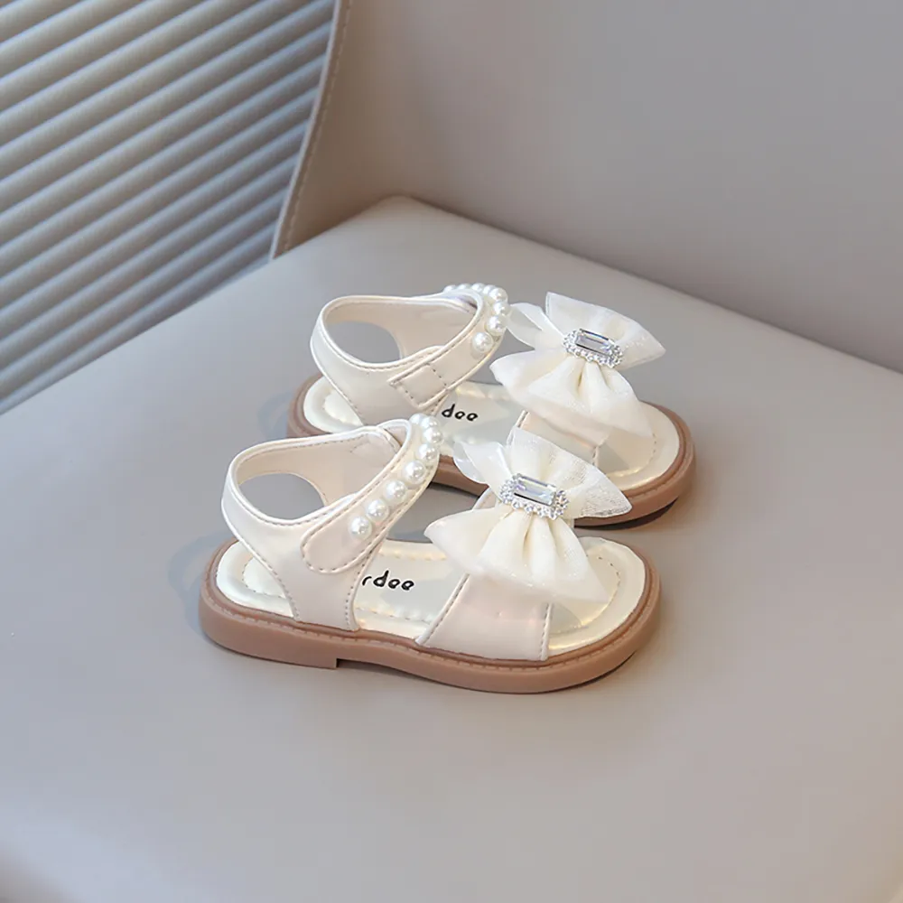 Summer Princess Sandals For Girls Luxury Diamond Pearl Girl's Sandals Trend Fashion Anti-slippery Girl's Beach Shoes Kids Sandal