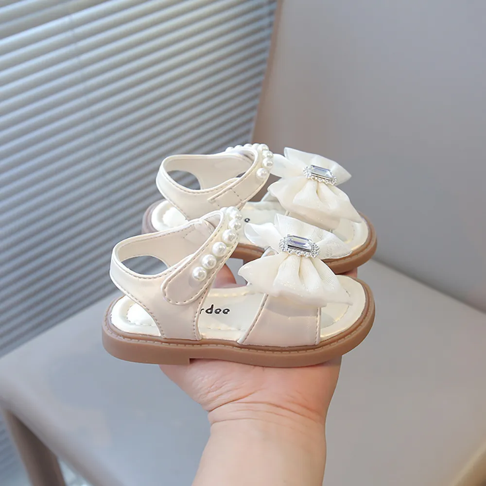 Summer Princess Sandals For Girls Luxury Diamond Pearl Girl's Sandals Trend Fashion Anti-slippery Girl's Beach Shoes Kids Sandal