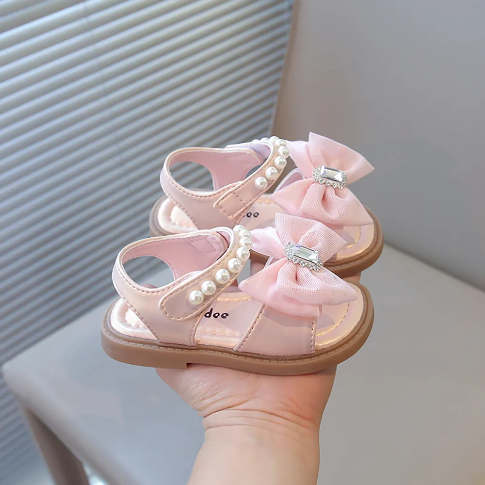 Summer Princess Sandals For Girls Luxury Diamond Pearl Girl's Sandals Trend Fashion Anti-slippery Girl's Beach Shoes Kids Sandal
