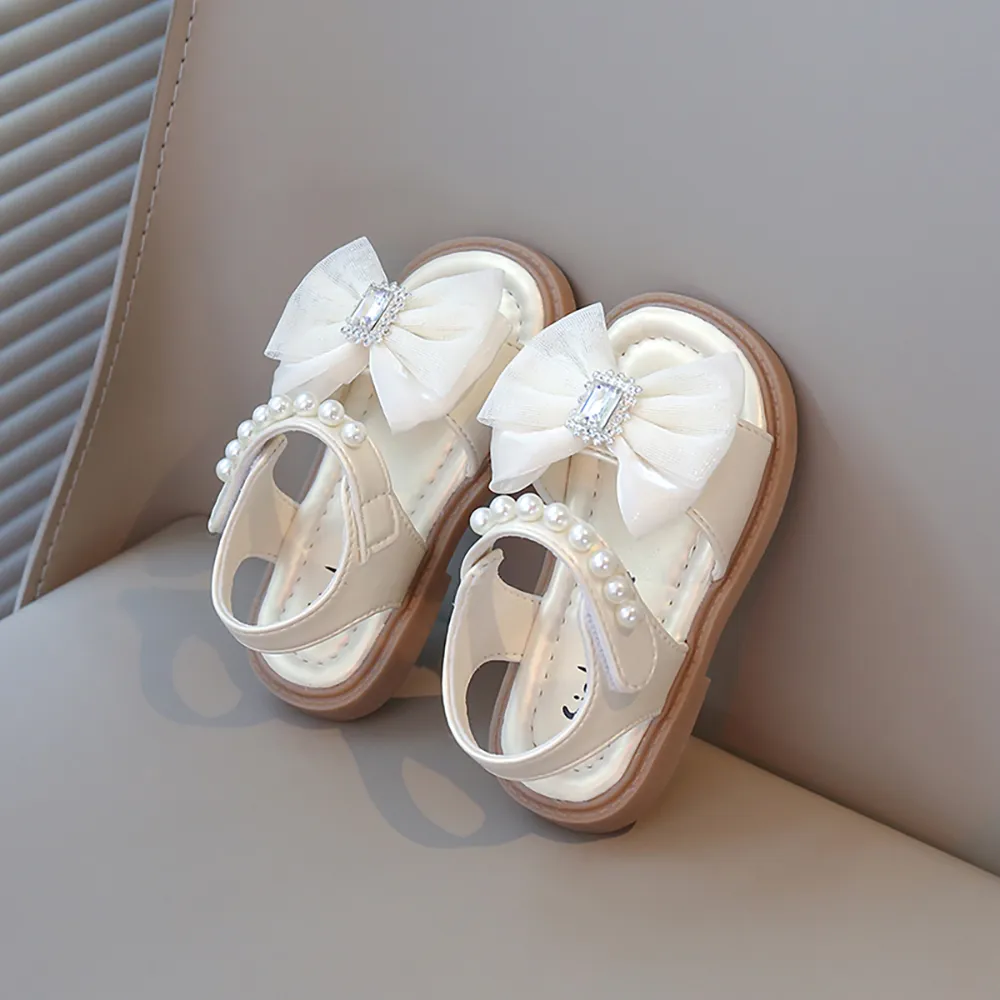 Summer Princess Sandals For Girls Luxury Diamond Pearl Girl's Sandals Trend Fashion Anti-slippery Girl's Beach Shoes Kids Sandal