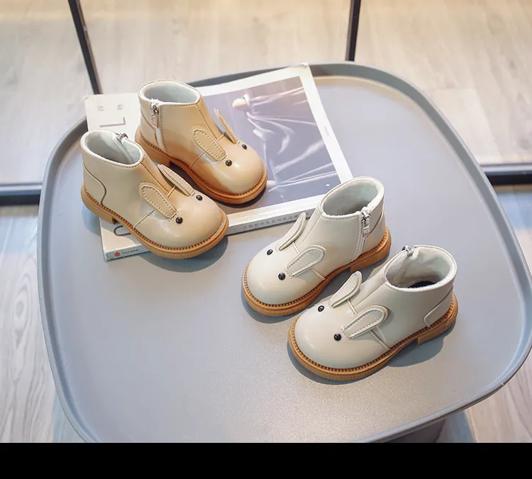 Cartoon Rabbit Baby Ankle Boots for Girls England Style Children Cute Bunny Winter Short Boots Low Heel Kids Girl Shoes G11073