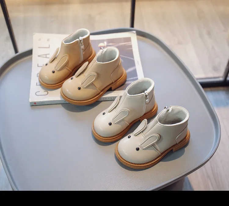 Cartoon Rabbit Baby Ankle Boots for Girls England Style Children Cute Bunny Winter Short Boots Low Heel Kids Girl Shoes G11073