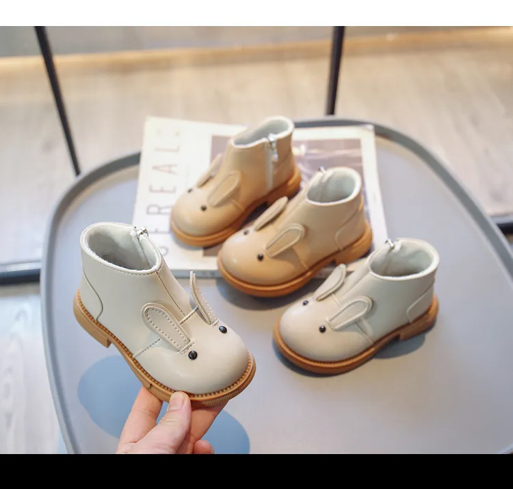 Cartoon Rabbit Baby Ankle Boots for Girls England Style Children Cute Bunny Winter Short Boots Low Heel Kids Girl Shoes G11073