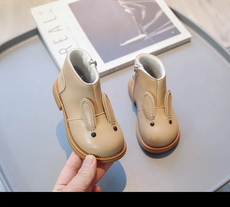 Cartoon Rabbit Baby Ankle Boots for Girls England Style Children Cute Bunny Winter Short Boots Low Heel Kids Girl Shoes G11073