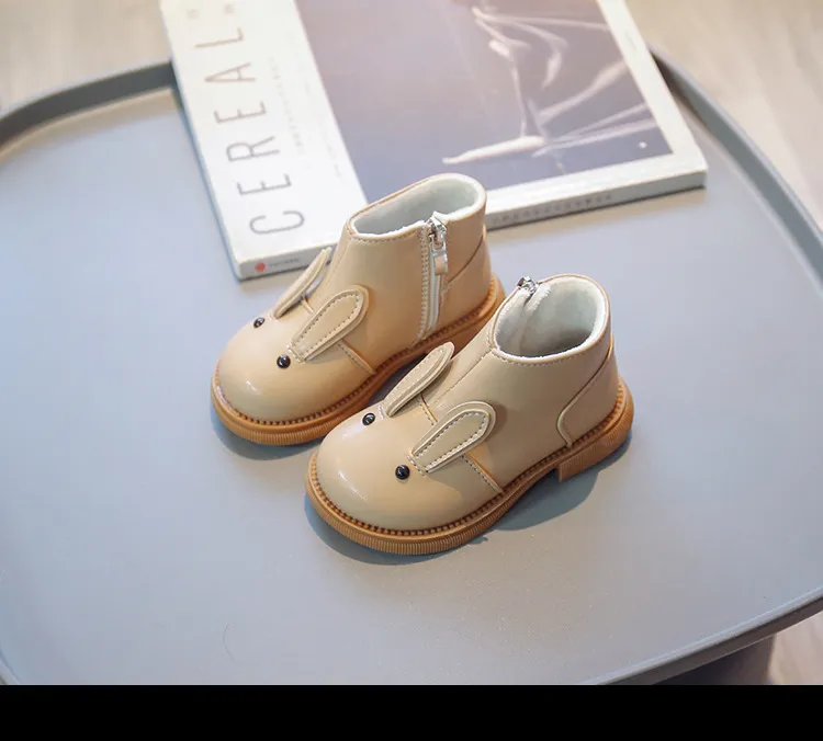Cartoon Rabbit Baby Ankle Boots for Girls England Style Children Cute Bunny Winter Short Boots Low Heel Kids Girl Shoes G11073