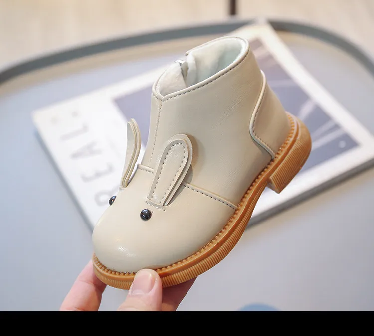 Cartoon Rabbit Baby Ankle Boots for Girls England Style Children Cute Bunny Winter Short Boots Low Heel Kids Girl Shoes G11073