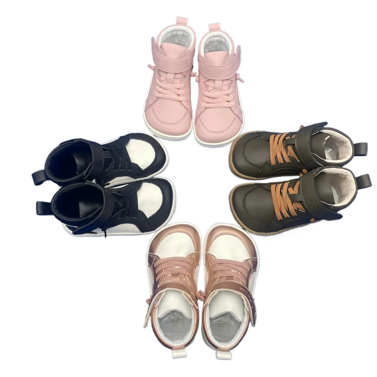 Tipsietoes Spring Autumn Genuine Leather Boots For Girls Boys Kid Barefoot Sneaker Leather Linning Light Weight Elastic Strape