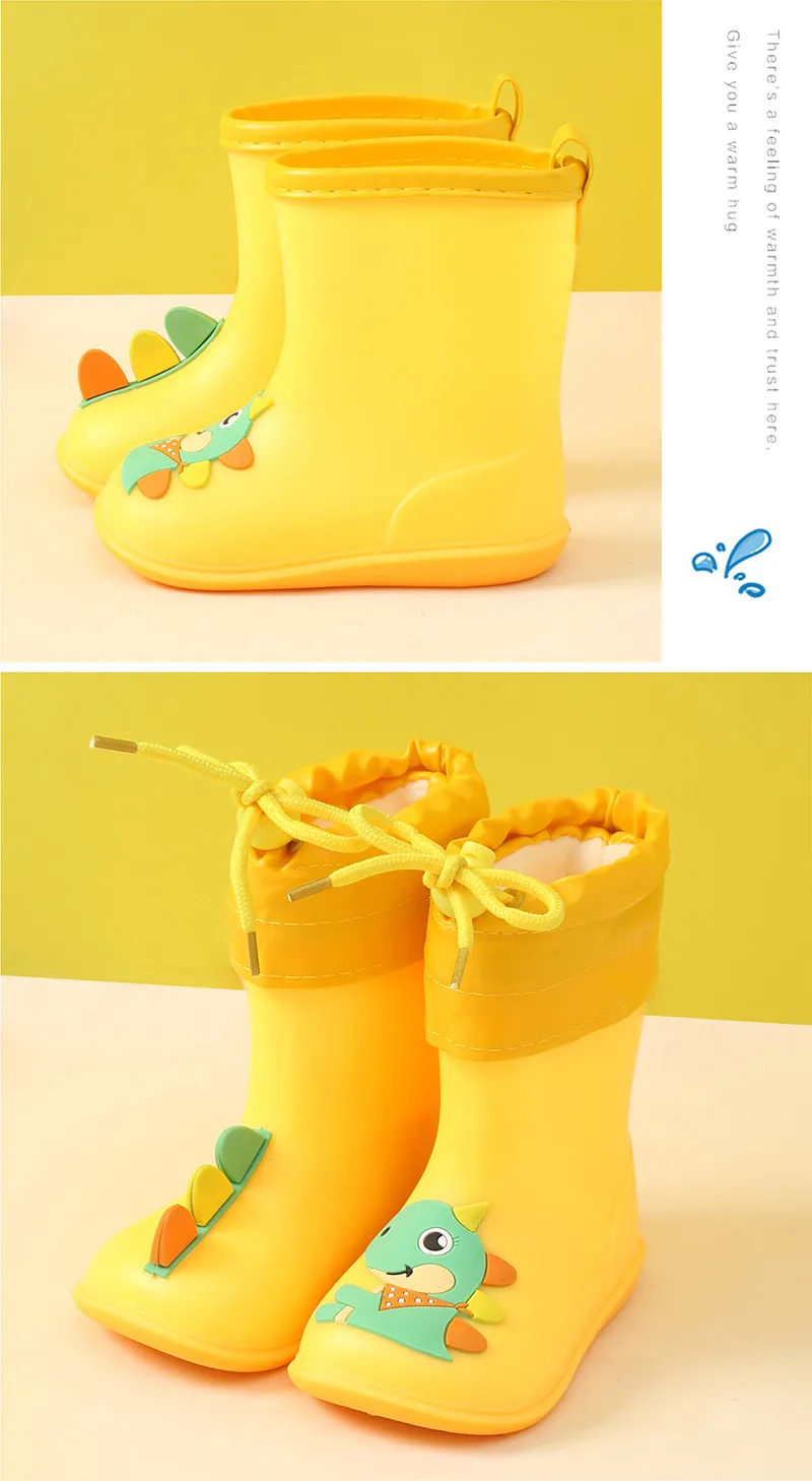 Rainy Children Cartoon Dinosaur Water Shoes Kids Baby Boys Girls Rubber Oversshoes Waterproof Non-slip Kids Rain Boots F06244