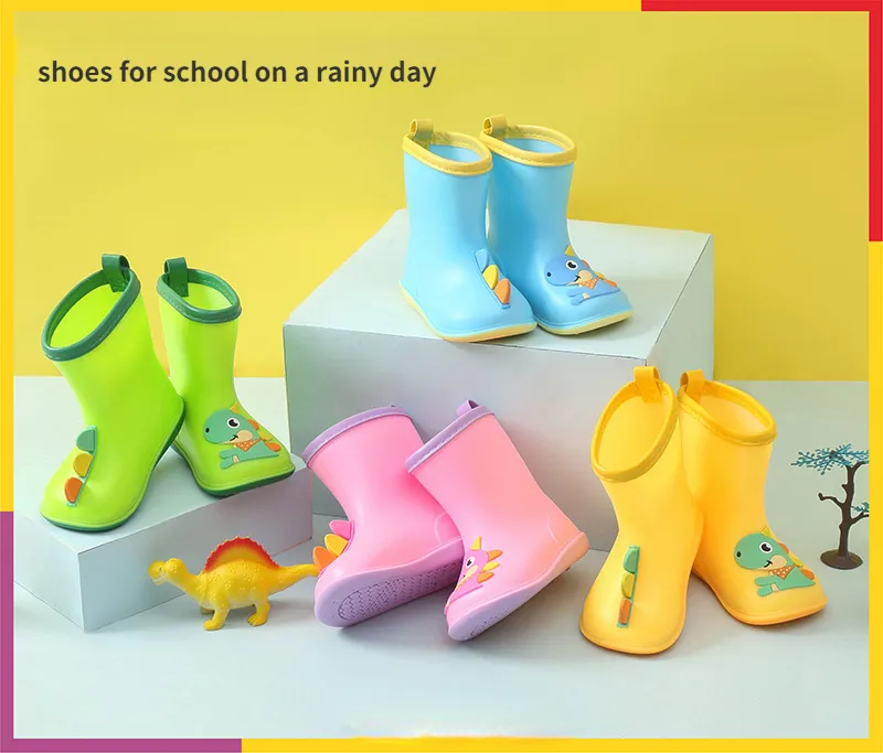 Rainy Children Cartoon Dinosaur Water Shoes Kids Baby Boys Girls Rubber Oversshoes Waterproof Non-slip Kids Rain Boots F06244