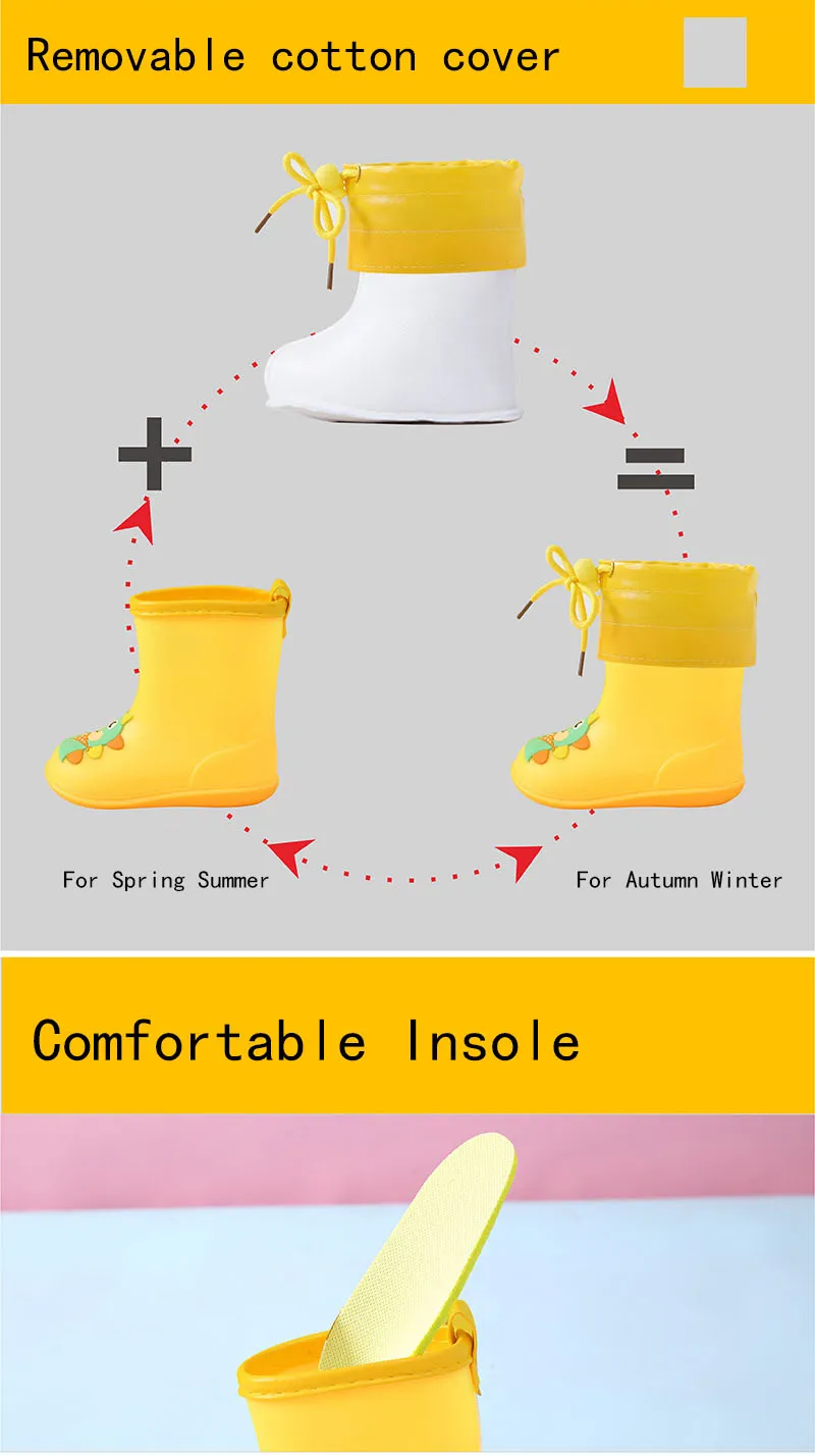 Rainy Children Cartoon Dinosaur Water Shoes Kids Baby Boys Girls Rubber Oversshoes Waterproof Non-slip Kids Rain Boots F06244