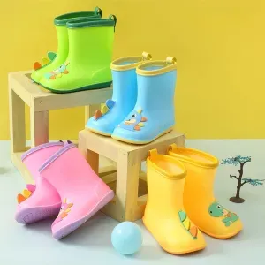 Rainy Children Cartoon Dinosaur Water Shoes Kids Baby Boys Girls Rubber Oversshoes Waterproof Non-slip Kids Rain Boots F06244
