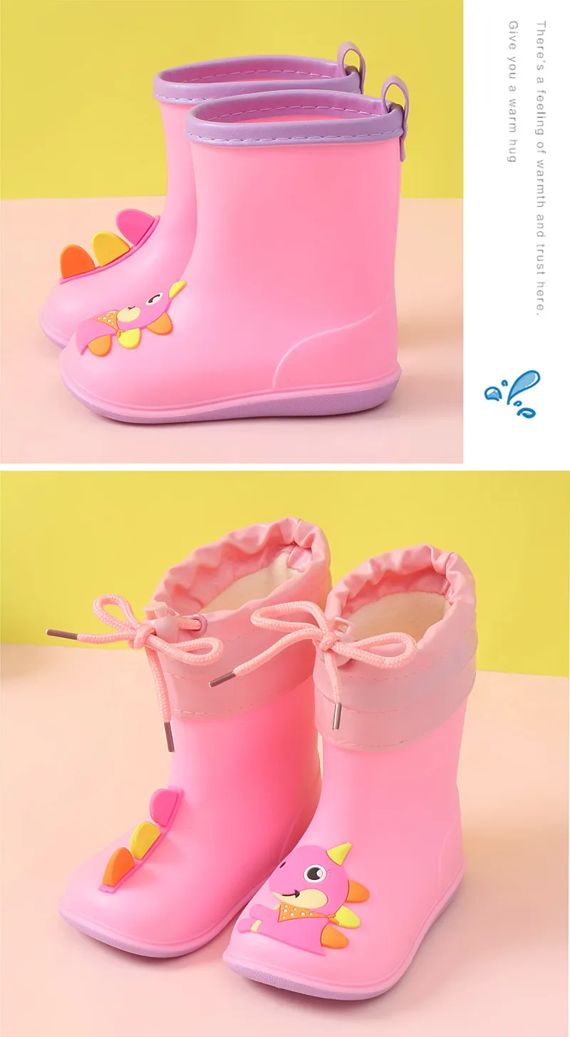 Rainy Children Cartoon Dinosaur Water Shoes Kids Baby Boys Girls Rubber Oversshoes Waterproof Non-slip Kids Rain Boots F06244