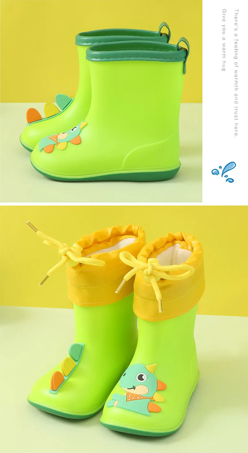 Rainy Children Cartoon Dinosaur Water Shoes Kids Baby Boys Girls Rubber Oversshoes Waterproof Non-slip Kids Rain Boots F06244