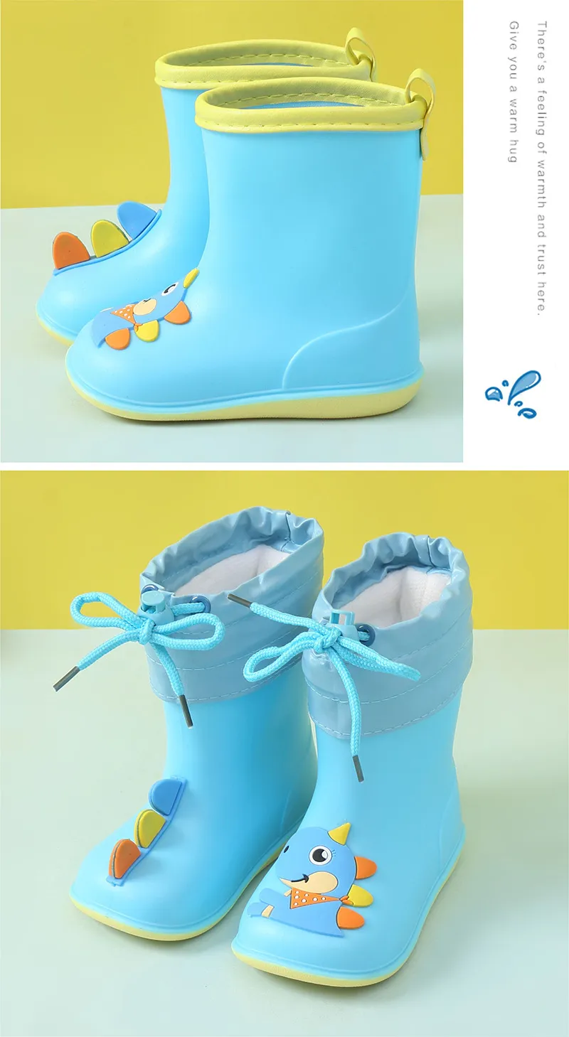 Rainy Children Cartoon Dinosaur Water Shoes Kids Baby Boys Girls Rubber Oversshoes Waterproof Non-slip Kids Rain Boots F06244