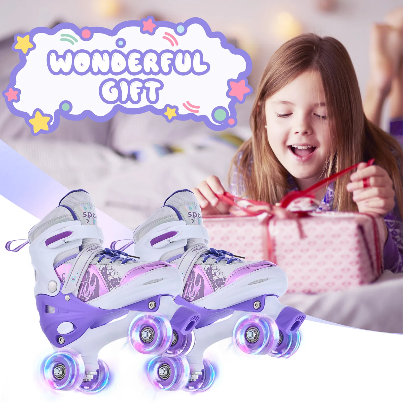 Kids Roller Skates - Adjustable Light Up Skates for Girls & Boys