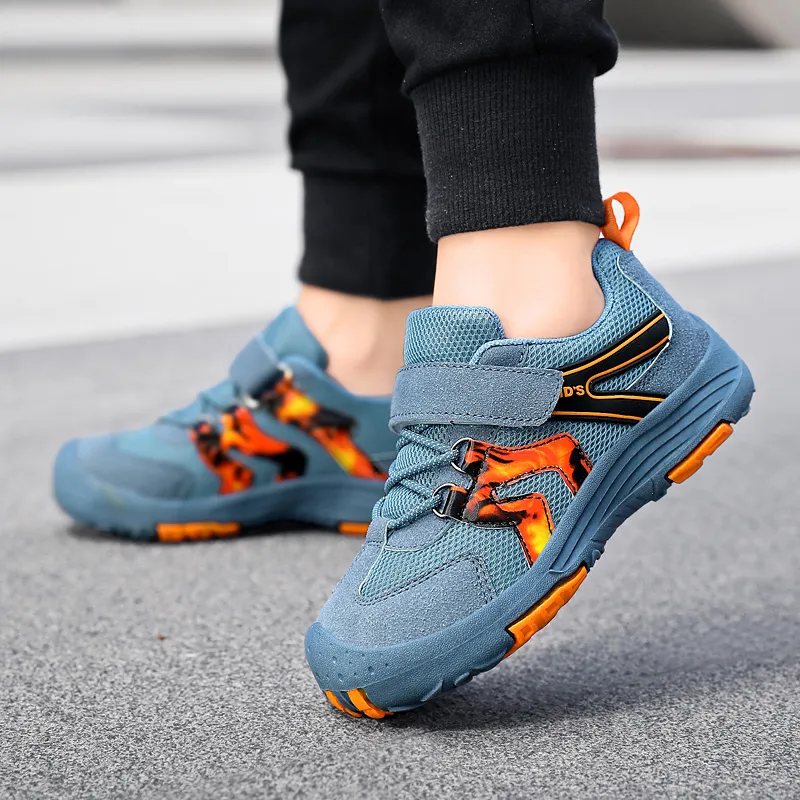 New Kids Sneakers Fashion Low Cut Anti Slip Wear Resistant Child Hiking Shoes Color Blocked High End Tourism Off Road Run Shoes