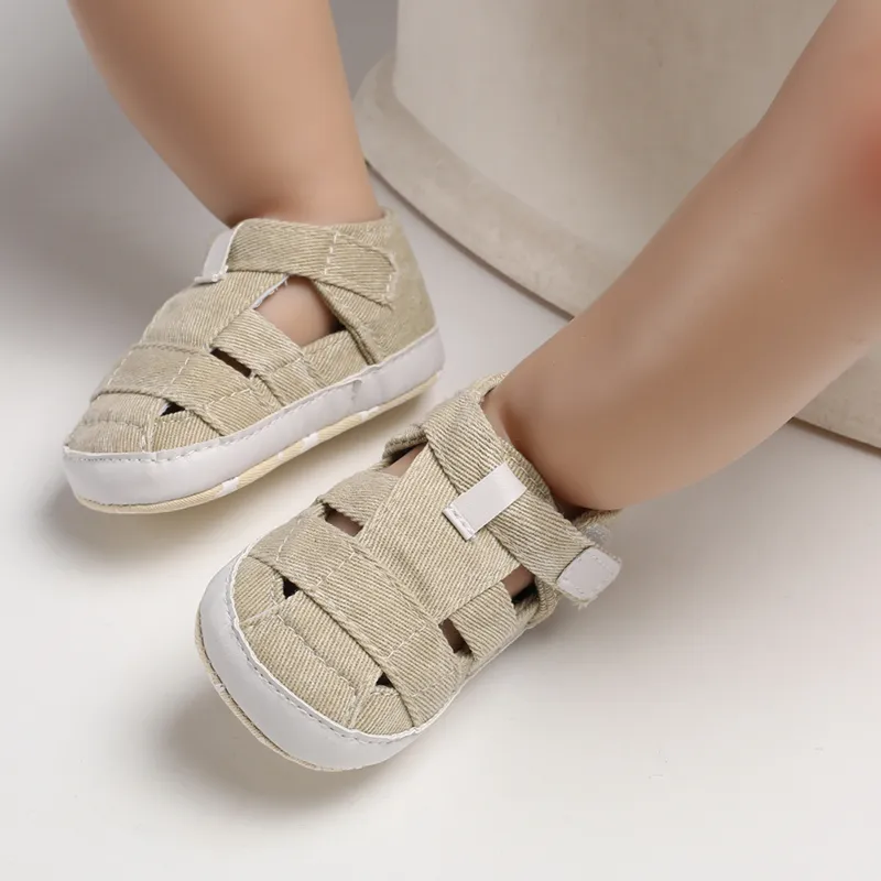 Newborn Boys And Girls Baby Shoes Fashion Canvas Soft Soles First Walking Shoes Breathable Sandals Popular Summer Beach Shoes