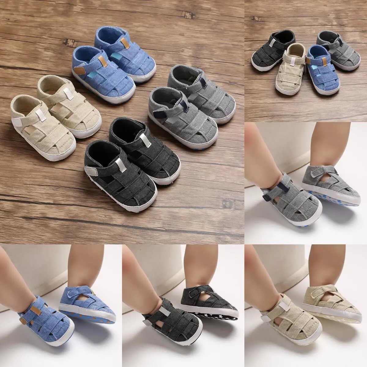 Newborn Boys And Girls Baby Shoes Fashion Canvas Soft Soles First Walking Shoes Breathable Sandals Popular Summer Beach Shoes