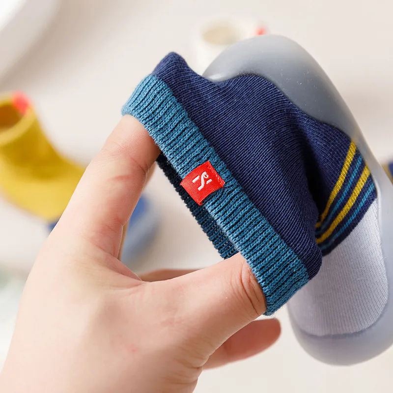 New children's indoor soft-sole striped socks shoes cute breathable stitching embroidered spring and autumn baby toddler shoes