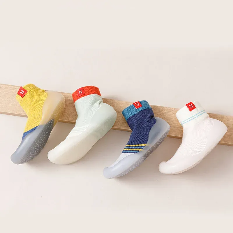 New children's indoor soft-sole striped socks shoes cute breathable stitching embroidered spring and autumn baby toddler shoes