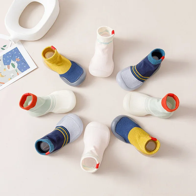 New children's indoor soft-sole striped socks shoes cute breathable stitching embroidered spring and autumn baby toddler shoes