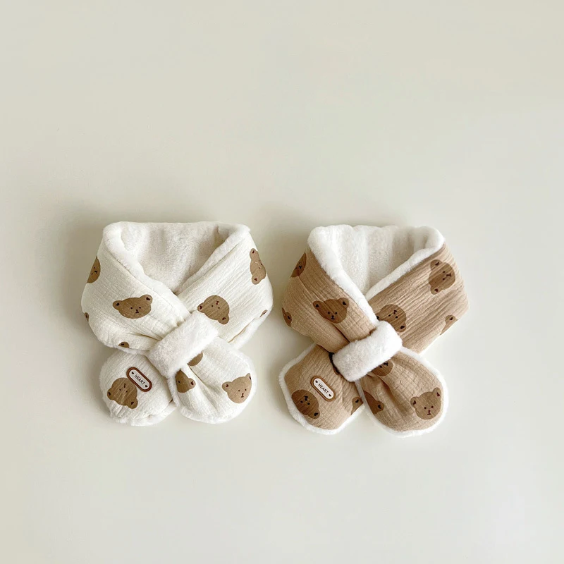 Bear Print Baby Scarf – Warm Winter Neckerchief for Kids